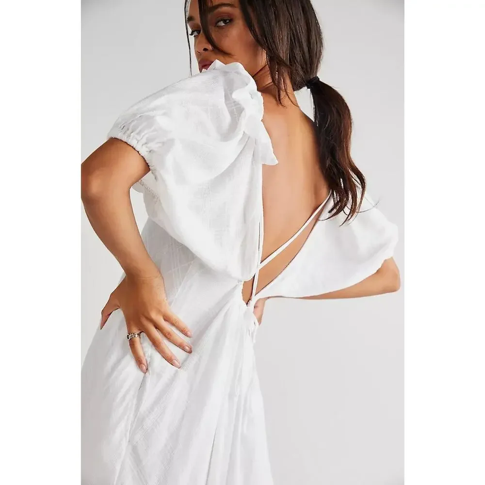New Free People Kaylyn Midi Dress Free-est $108 SMALL Ivory Ethereal Billowy